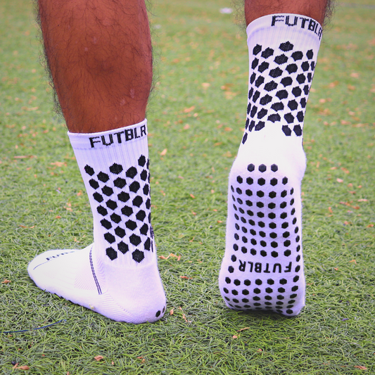 White FUTBLR Grip Socks