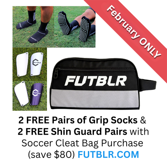 2 FREE pairs of Grip socks & 2 FREE Shin Guard Pairs with Soccer Cleat Bag Purchase